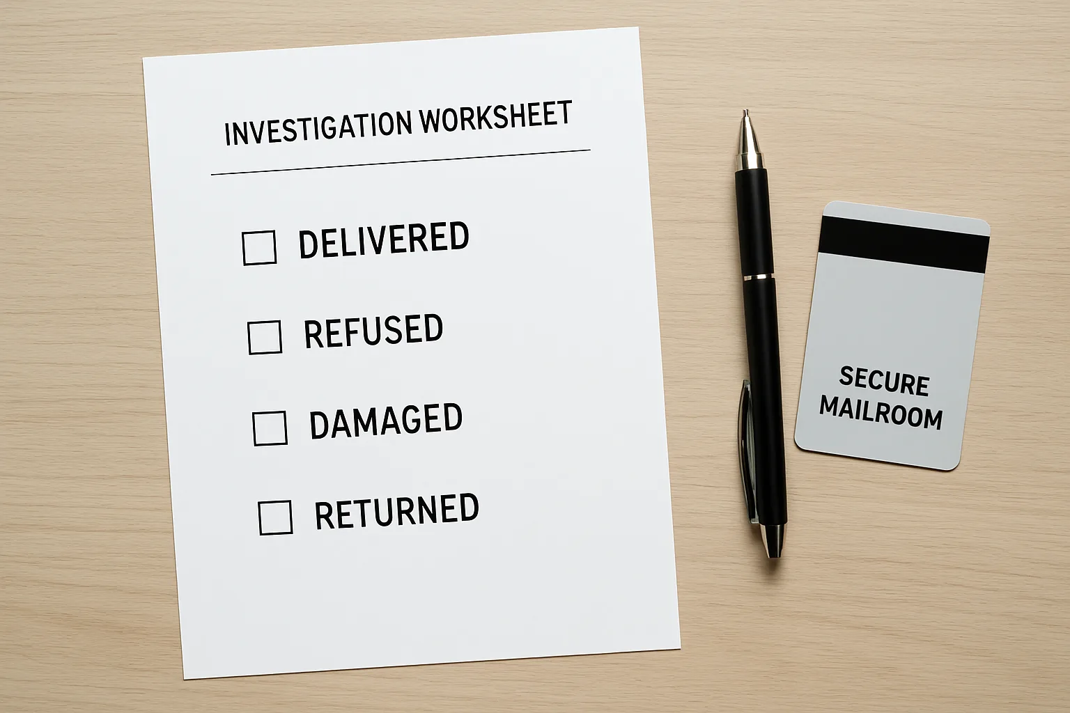 Investigation worksheet showing dispute classifications like mis-shelved, wrong-person release, and carrier misdelivery.